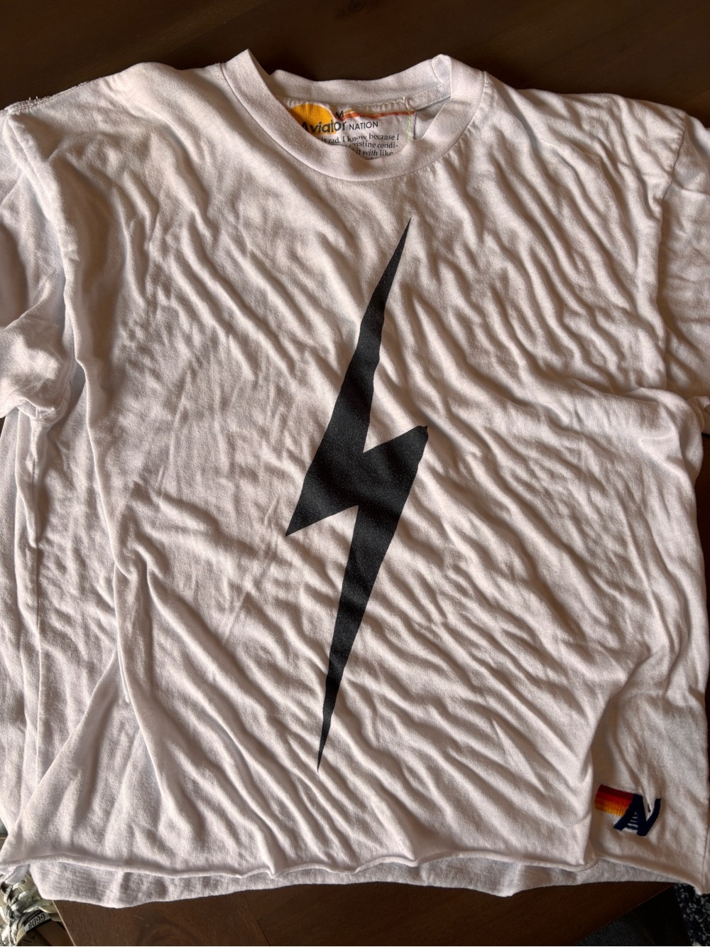 Aviator Nation White Tee with Black Lightning Bolt